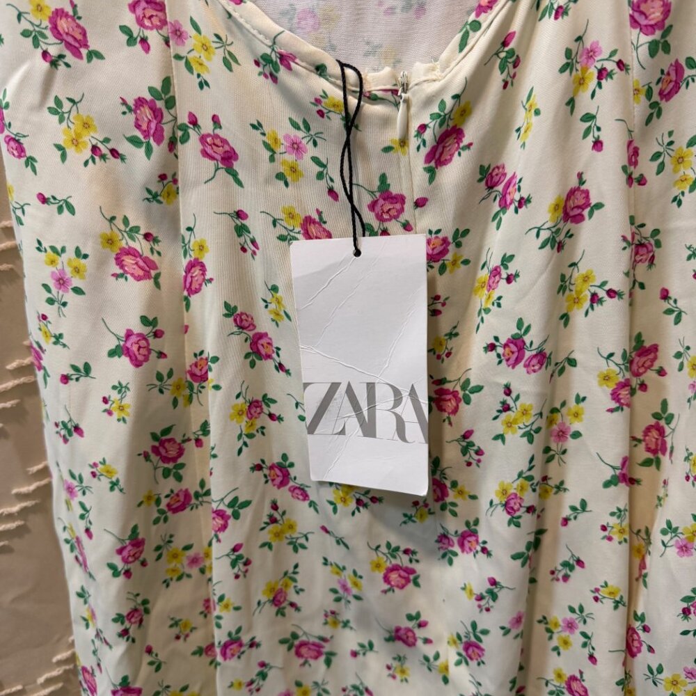 Zara Floral Slip Dress NWT large A Line Open Back Summer Cottage core - Picture 7 of 9